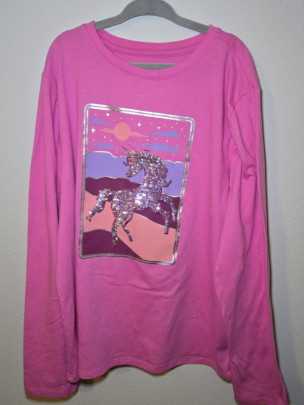 wonder nation Pink Long-Sleeve Tee with Sequin Unicorn Graphic